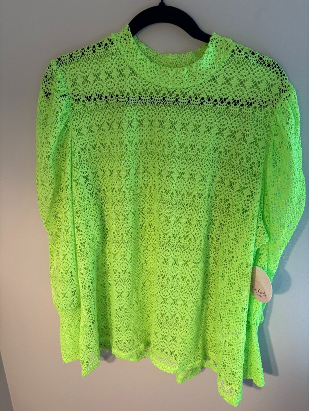 Full Circle Trends 3X Neon Lime Green Crochet Lace Long Sleeve Top NWT